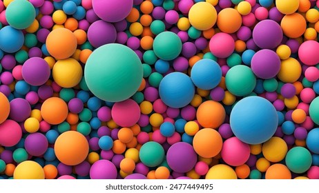 Colorful balls background for kids zone or children's playroom. Many colorful random bright soft balls background. Huge pile of colorful balls in different sizes. Vector background