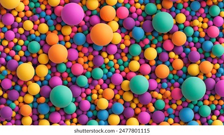 Fondo de bolas de colores para zona infantil o sala de juegos para niños. Muchos colores al azar brillante suave bolas de fondo. Enorme pila de bolas de colores en diferentes tamaños. fondo de Vector