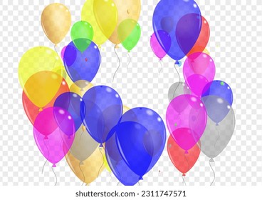 Colorful Baloon Background Transparent Vector. Balloon Gift Frame. Yellow Festive. Purple Helium. Ballon Carnival Card.