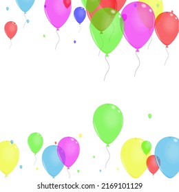 Vector blanco de fondo de globo colorido. Juguete cayendo en la frontera. Festejar brillante. Helio Verde. Pancarta de Cinta Sorpresa.