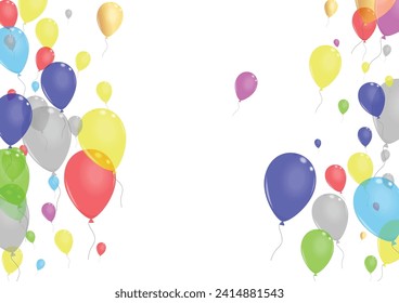 Colorful Baloon Background White Vector. Toy Inflatable Set. Green 3d. Multicolor Confetti. Balloon Wedding Template. svg