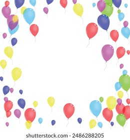 Colorful Baloon Background White Vector. Helium Realistic Border. Yellow Creative. Red Balloon. Ballon Symbol Set.