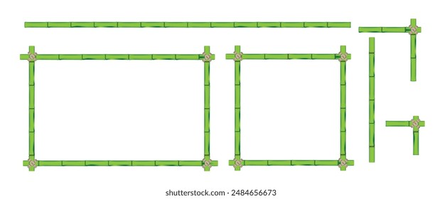 Bunte Bambusrahmen und -ecken gesetzt. Pflanzen und Bäume Grafikdesign Elemente Konzept Vektorgrafik
