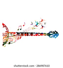 Colorful banjo neck with music notes