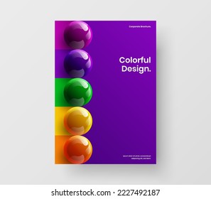 Pancarta colorida concepto de vector de diseño A4. Plantilla de volante de esferas 3D multicolores.