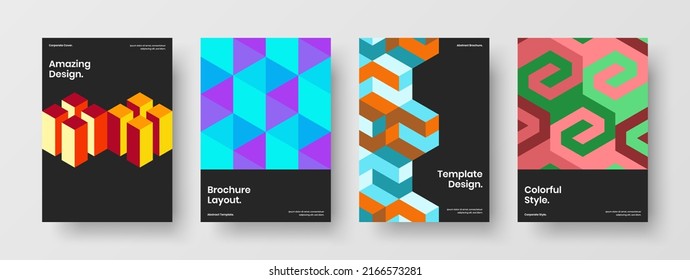 Colorful banner A4 vector design layout collection. Multicolored geometric tiles brochure illustration set.