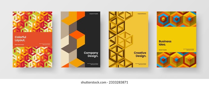 Colorful banner A4 vector design concept set. Fresh mosaic shapes pamphlet illustration collection.