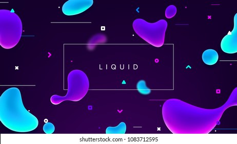 Colorful banner with abstract fluid shapes. Trendy vector illustration with geometric symbols. Futuristic composition with liquid shapes.