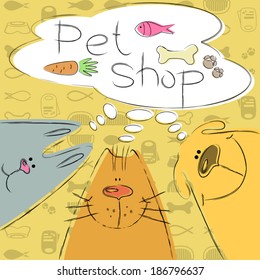 Colorful banner with animals for pet shop