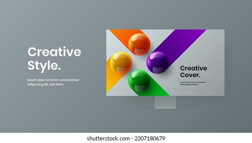 Colorful banner design vector concept. Simple computer display mockup landing page illustration.