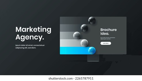 Colorful banner design vector layout. Minimalistic monitor mockup landing page concept.
