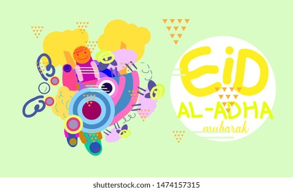 Colorful Banner Doodle illustration with text eid al adha mubarak has mean muslim event, design vector