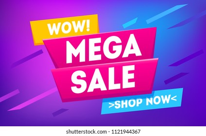 Colorful banner geometric sale background  Mega sale discount offer design 