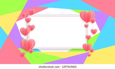 Colorful banner with heart in paper cut style, banner background for love celebration or events