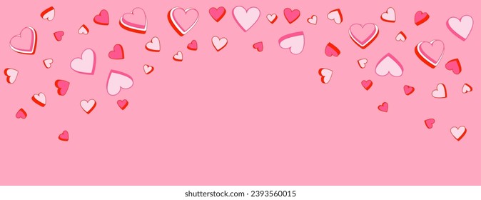 Colorful banner with hearts. Horizontal border with copy space. Vector illustration stylized cute cartoon retro hearts. Suitable for email header, post in social networks, advertising