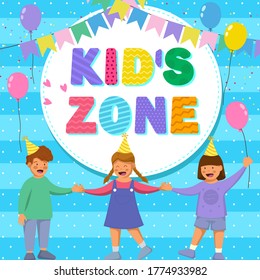 Colorful banner kids zone. Kids zone banner design. Happy children Area.