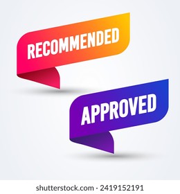 Colorful Banner Label With Text Recommended And Approved