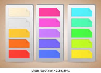 Colorful banner paper notes sticked on holders. Colorful stickers