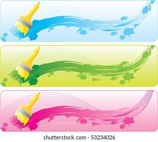 Colorful banner set with brashes and daps. Vector illustration (EPS8). All parts (object) closed, possibility to edit.