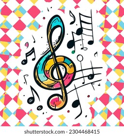 Colorful banner style illustration of musical symbols