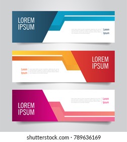 Colorful banner template. Blue, Red and Purple Banner design. Horizontal advertising banner.