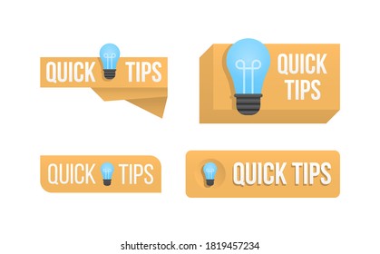 Colorful banner with useful information. Quick tips, helpful tricks, tooltip, hint for website. Advice and message, badge. Speech bubble with text isolated on a white background. Vector illustration.