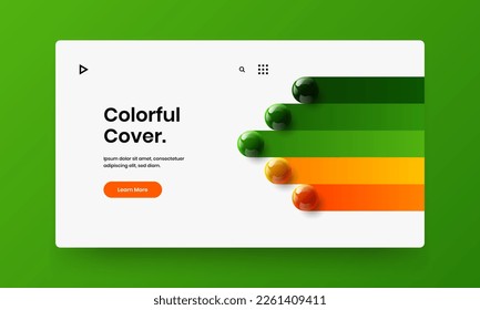 Colorful banner vector design layout. Unique realistic spheres company brochure illustration.