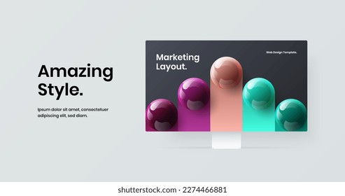 Colorful banner vector design layout. Bright computer monitor mockup site template.