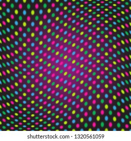 Colorful banner with wavy pattern multi-colored polka dots on a black background, Vector, rps 10