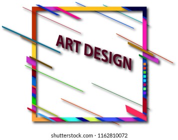a colorful banner written art design inside of it