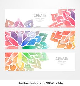 Colorful banners, flyers. Vector , templates of design with watercolor rainbow flowers on white background. Art concept. Flower crop, but you can find it in my portfolio