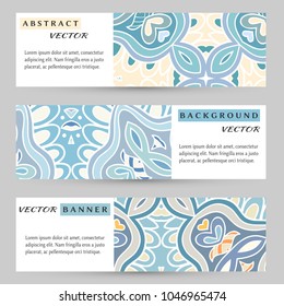 Colorful banners, headers set. Abstract doodle geometric ornament, vector background with place for the text