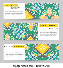 Colorful banners, headers set. Abstract doodle geometric ornament, vector background with place for the text