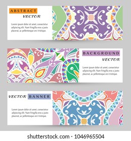 Colorful banners, headers set. Abstract doodle geometric ornament, vector background with place for the text
