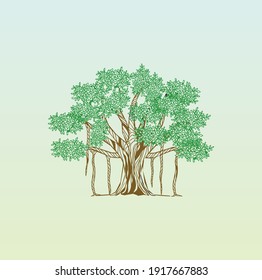 Colorful banyan tree vector illustration