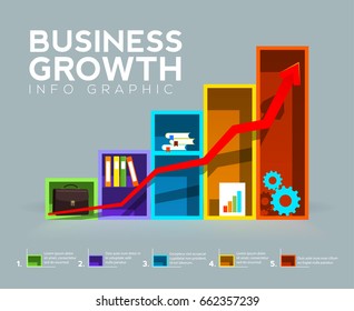 Colorful bar chart with arrow, looks like office shelves for business infographic.