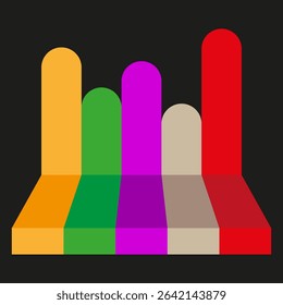 Colorful bar chart. Bright glossy columns. Data visualization vector. 3D shape symbol.