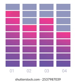 Gráfico de barras de colores que compara cuatro indicadores clave de rendimiento utilizando un diseño de gradiente moderno