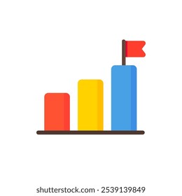 Colorful bar chart diagram graph icon. Business, presentation, report, data, information, growth, goal, achievement concept. Flat modern infographic vector design isolated illustration.
