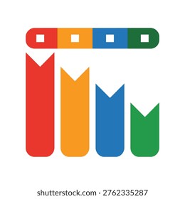 Colorful bar chart graph icon with four sections and squares