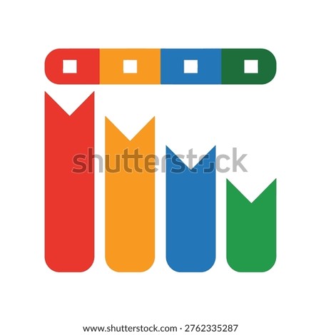 Colorful bar chart graph icon with four sections and squares