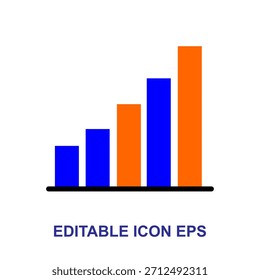 Un icono de gráfico de barras colorido con cinco barras ascendentes en azul y naranja, que representan el crecimiento, las estadísticas o el análisis de datos. Este es un gráfico de Vector editable.