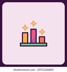 Colorful Bar Chart Icon with Shining Stars, Representing Growth and Success