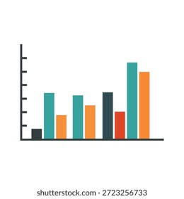 Colorful bar chart showing data comparison across multiple categories isolated on white background, Vector, illustration
