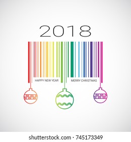 Colorful Bar Code 2018 Merry Christmas And Happy New Year Poster On White Background Vector Illustration