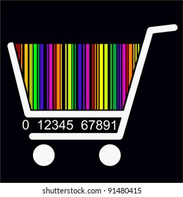 Colorful bar code Shopping basket, vector