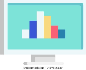 Colorful bar graph on a computer monitor. Business data analysis, statistics display on screen vector illustration.