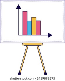 Gráfico de barras coloridas sobre el soporte de caballete presentando datos. Breve organigrama de los informes financieros. Ilustración vectorial de visualización de datos.