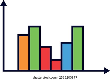 Colorful bar graph with rising and falling bars in a simple, flat design