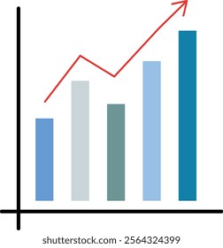 Colorful Bar Graph with Upward Trend Arrow